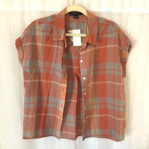 Sanctuary Clothing Plaid Tomboy Cap Sleeve Shirt